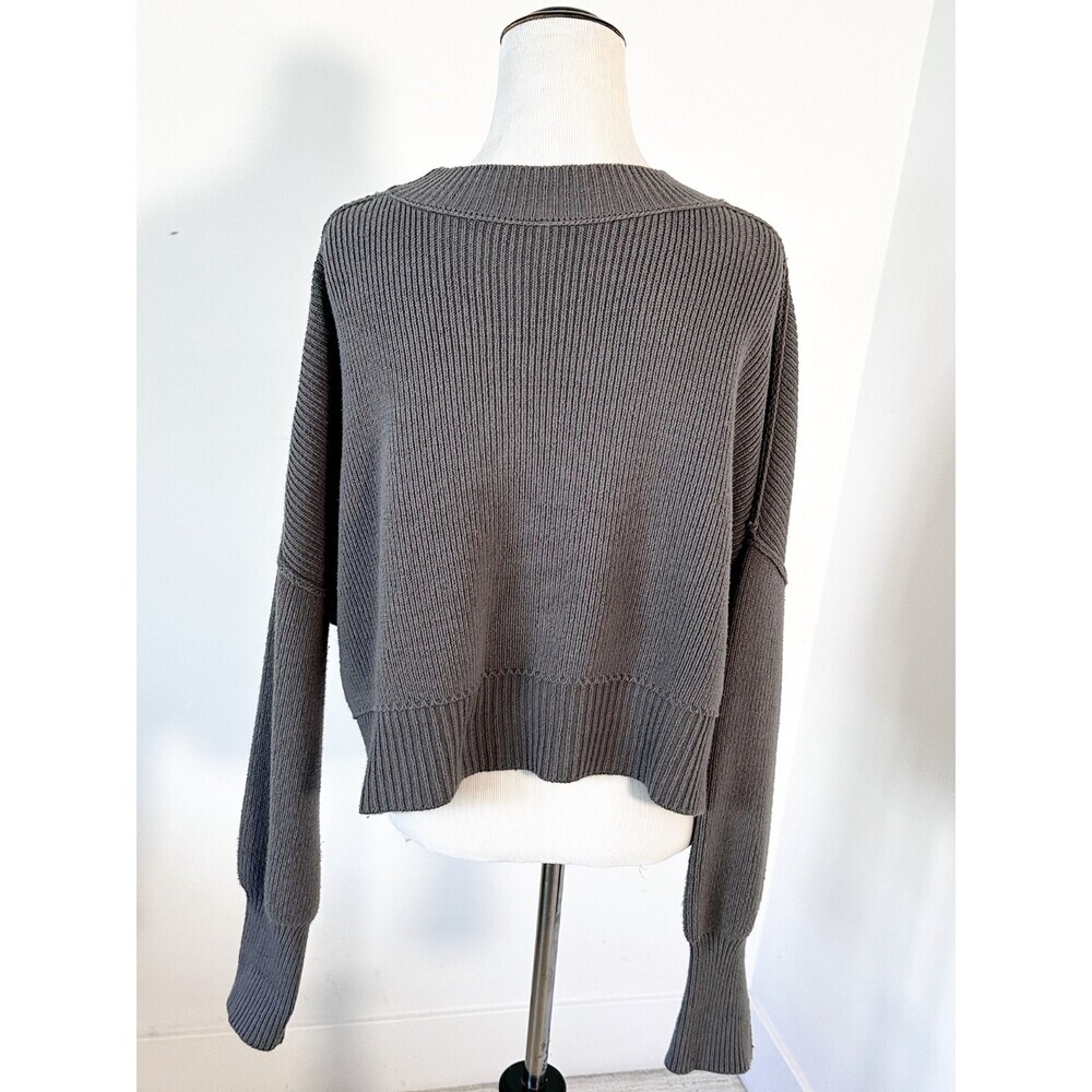 FREE PEOPLE Easy Street Crop Pullover Women's XS Gray Sweater Oversized Slouchy - Picture 7 of 14